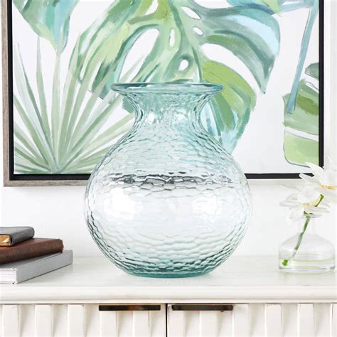 Litton Lane Clear Handmade Textured Recycled Glass Decorative Vase 044246 The Home Depot