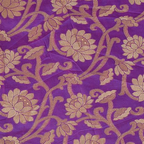 Buy Purple And Golden Flower Design Two Tone Pure Banarasi Silk Fabric 8398