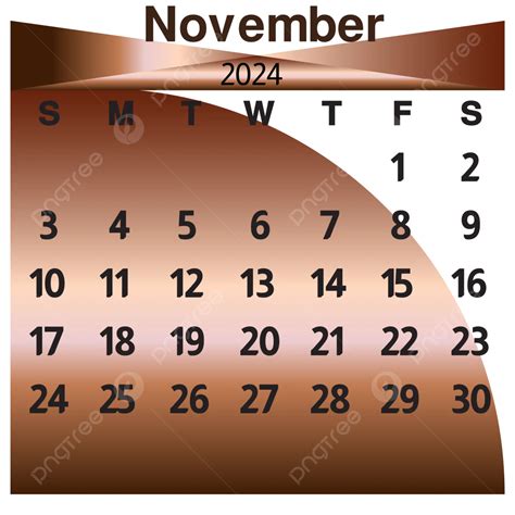 Calendário Do Mês De Novembro De 2024 Na Cor Bronze Vetor Png Mês De