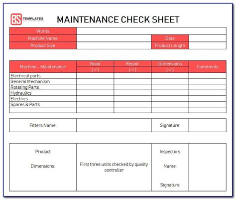 Machine Maintenance Checklist Format