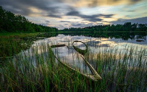 Desktop Wallpapers Sweden Nature Lake Boats Clouds 1920x1200