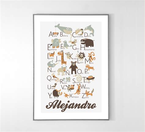 Personalized Spanish Animals Alphabet Poster Pukaca