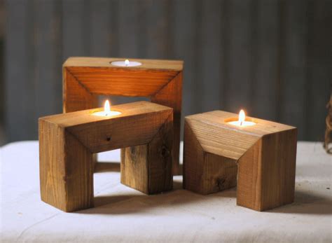 Reclaimed Wood Candle Holder Set Of Three Tealight Holders Approx