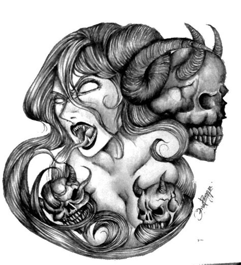 Demon Woman Tattoo Design By Rainingrainy On Deviantart Evil Tattoos Tattoos For Women Scary
