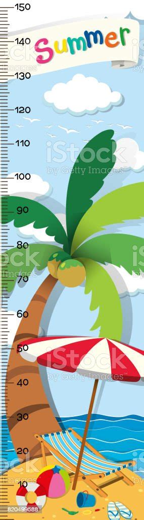 Height Measurement Chart With Beach Background Stock Illustration