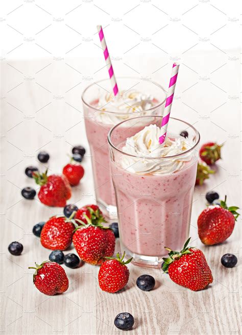 Strawberry Fresh Milkshake Summer Drink High Quality Food Images ~ Creative Market