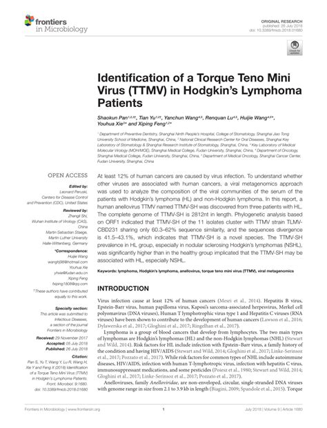 Pdf Identification Of A Torque Teno Mini Virus Ttmv In Hodgkins