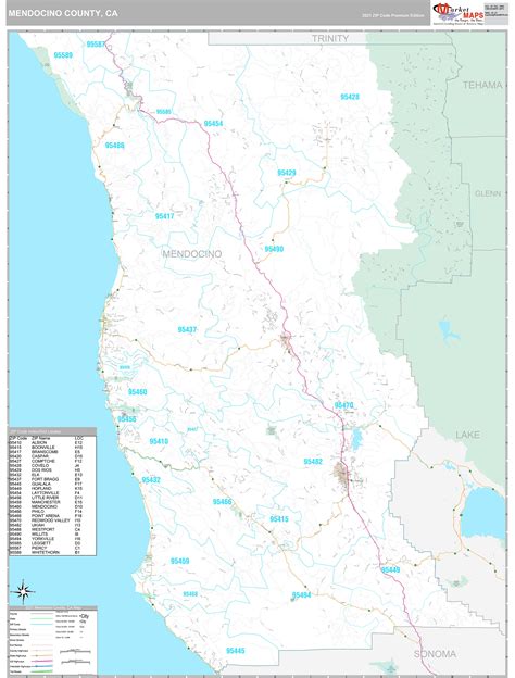 Mendocino County Ca Wall Map Premium Style By Marketmaps Mapsales