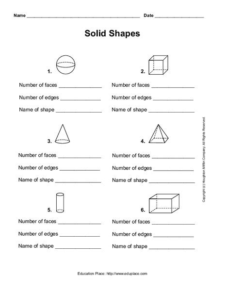Solid Shapes Worksheet For 2nd 5th Grade Lesson Planet