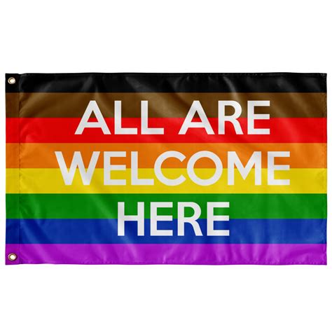 All Are Welcome Here Flag Gay Pride Banner Hate Has No Etsy