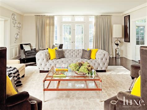 Transitional Neutral Living Room With Yellow Accents Luxe Interiors