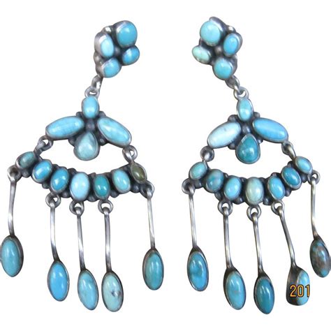 Native American Turquoise Chandelier Earrings Carico Lake Turquoise