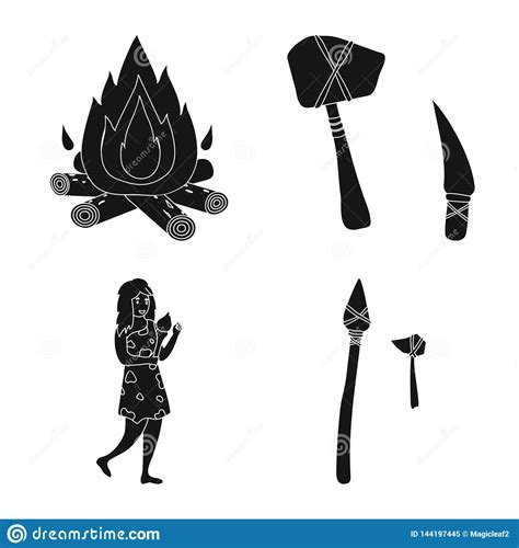 Vector Design Of Survival And Primeval Sign Set Of Survival And Stone