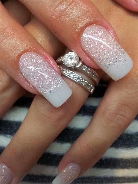 White Glitter Sns Nails Designs Black Wedding Nails Bride Nails