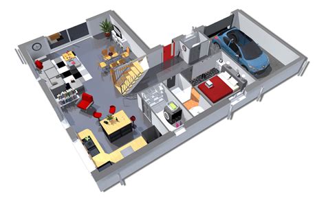 Plan Maison 3d De 125 M² 2 Chambres Avec Garage Plans And Maisons