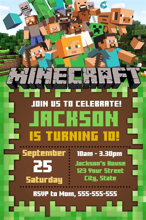 Free Online Printable Minecraft Invitations
