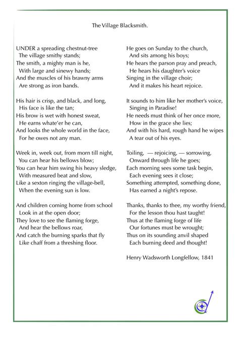 The Village Blacksmith Poem Printable