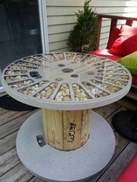 Table Made From Wooden Spool I Spray Painted With A Stone Finish