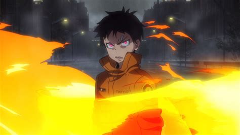 Fire Force Shinra Kusakabe On Fire With Shallow Background Of Street