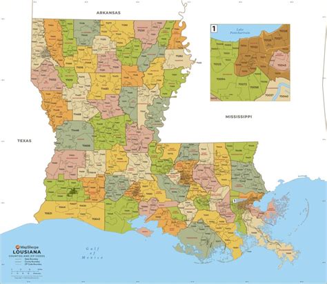 Louisiana Zip Code Map With Counties By Mapsherpa The Map Shop