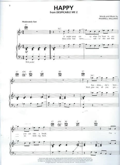 Happy From “despicable Me 2” Pharrell Williams Sheet Music Ebay