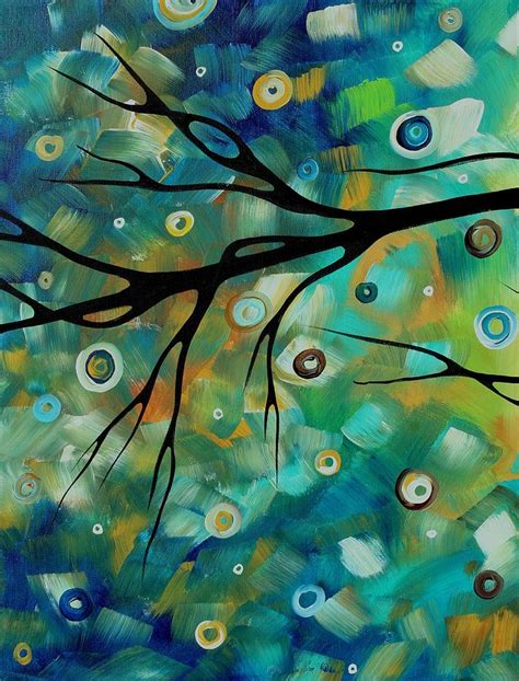Abstract Art Original Landscape Painting Colorful Circles Morning Blues