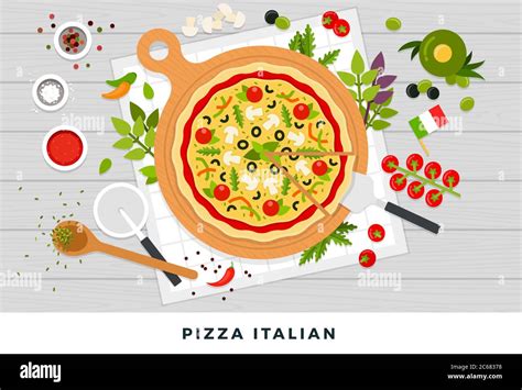 Pizza Italian Vector Illustration In Flat Design Traditional Italian