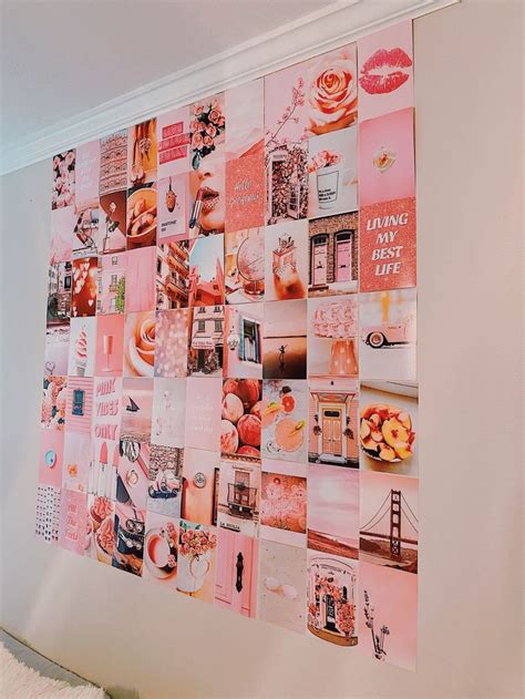 Pink Collage Kit 80 Pcs Peach Aesthetic Photo Wall Collage Etsy