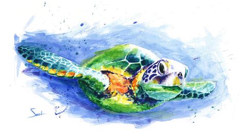 SEA TURTLE PAINTING Green Sea Turtle Art Print Watercolor Etsy