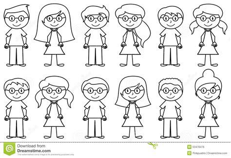 Set Of Cute And Diverse Stick People In Vector Format Stock Vector