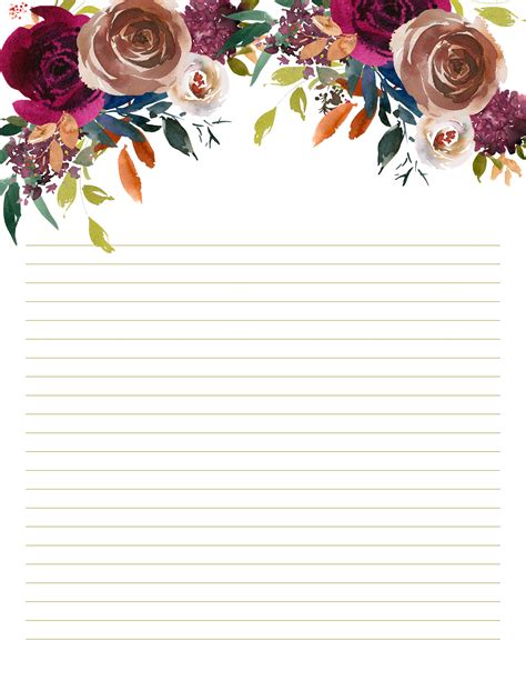 Rustic Floral Stationery Brown And Maroon Printable Us Etsy Writing
