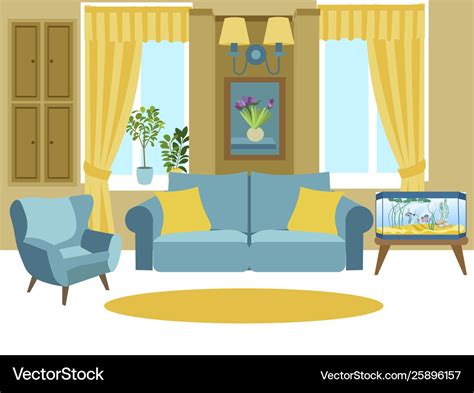 Cartoon Living Room At Night Interior Royalty Free Vector D30