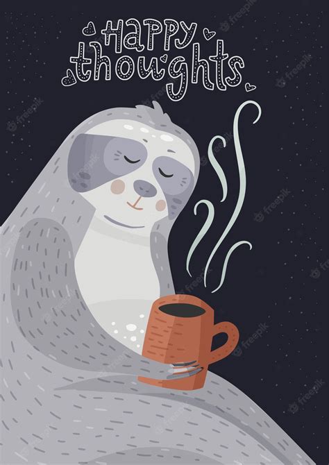 Premium Vector Cute Cartoon Sloth Drinking Coffee