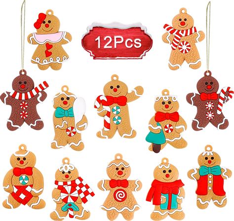12pcs Gingerbread Christmas Decorations Ornaments For Christmas Tree Hanging Decorations Ginger