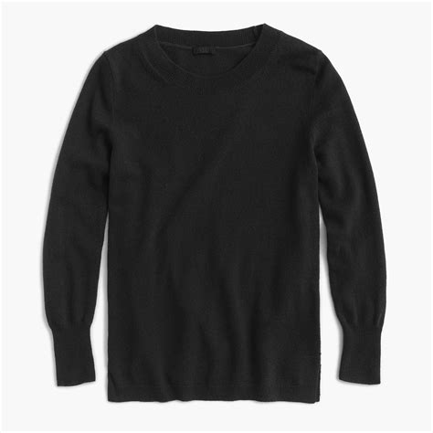 Jcrew Three Quarter Sleeve Everyday Cashmere Crewneck Sweater In Black