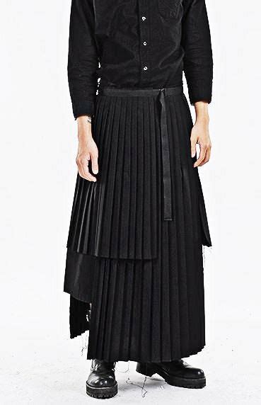 Dark Black Essentials Pleats Wrap Long Skirt Pleated Skirt Mens W