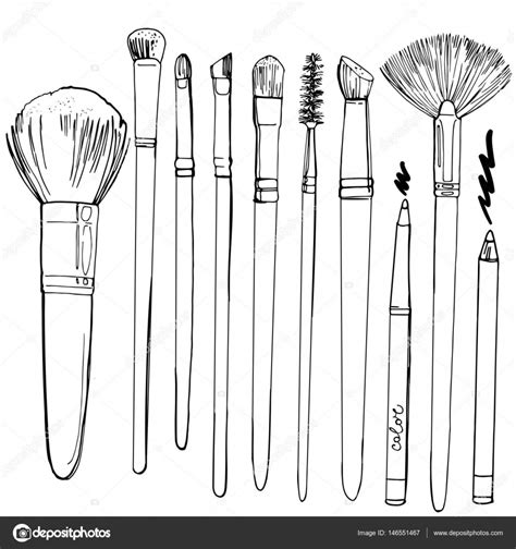 Hand Drawn Makeup Brushes Set Stock Vector By ©