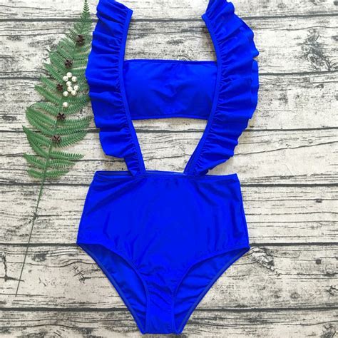 2018 New Ruffle Strap High Waist Bikini Set Padded Strapless Swimsuit