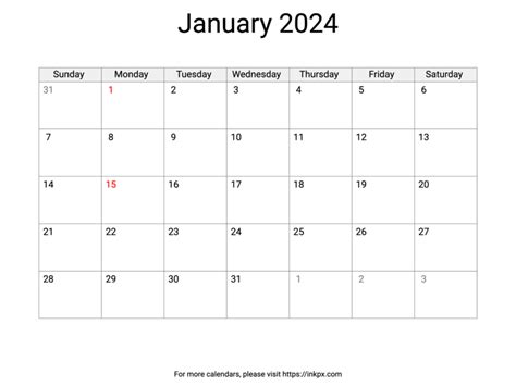 Printable January 2024 Calendar With Us Holidays · Inkpx