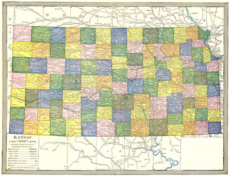 Kansas State Map Counties 1907 Old Antique Vintage Plan Chart