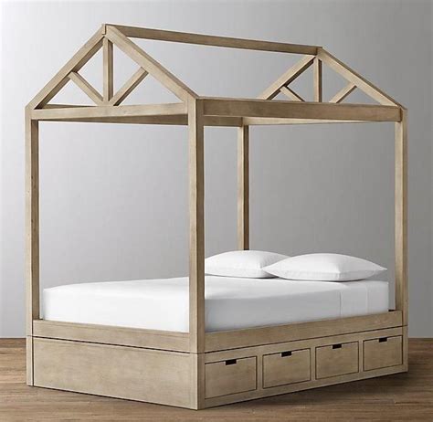 Disney princess toddler plastic canopy bed pink bedroom furniture for children. Brown Framed House Storage Base Bed | Platform canopy bed ...