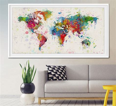 Extra Large Watercolor World Map World Map Art Travel World Etsy
