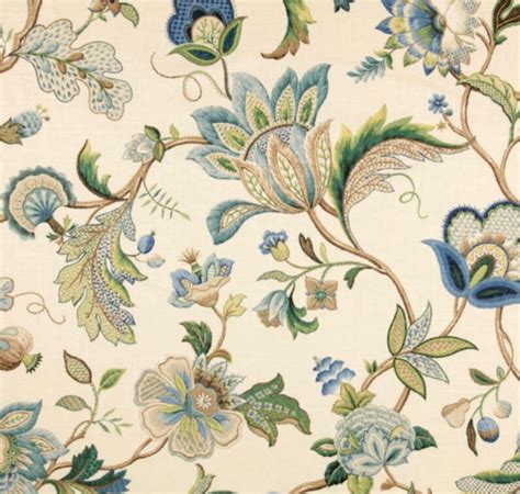 Blue Green Floral Upholstery Fabric By The Yard Drapery Etsy