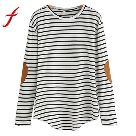 Feitong 2018 New Fashion Women T Shirts Autumn Casual Loose Patchwork Long Sleeve Striped Tops
