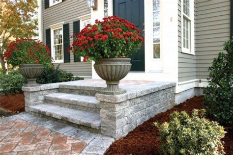 Steps Wall Entrance Featuring Unilock Estate Wall Paver Porch Steps