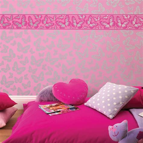 10 cool painted wallpapers for kids rooms. GIRLS BEDROOM WALLPAPER BORDERS - BUTTERFLY FAIRIES PINK ...