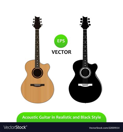 Download Acoustic guitar in realistic and black silhouette Vector Image