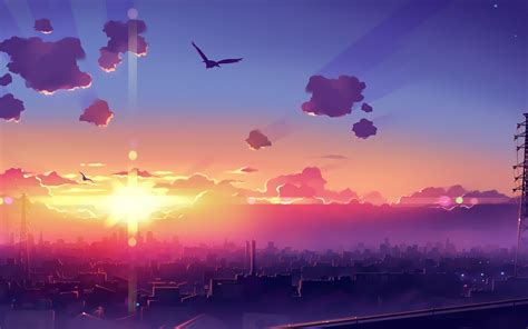 Artwork Fantasy Art Anime City Sunset Sky Wallpapers Hd Desktop