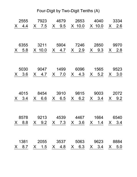 6th grade multiplication decimals worksheets