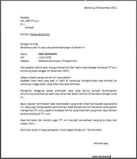 Berikut contoh surat pengunduran diri dari kerjaan dengan alasan melanjutkan studi. Contoh Surat Pengunduran Diri dari Perusahaan (resign)